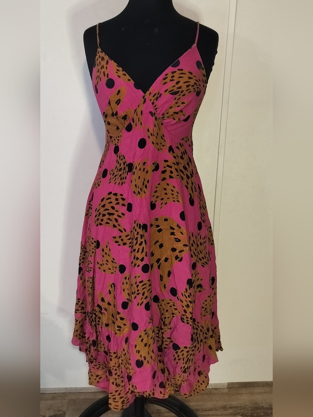 Pink Bananas Print Slip Dress with Spaghetti Straps